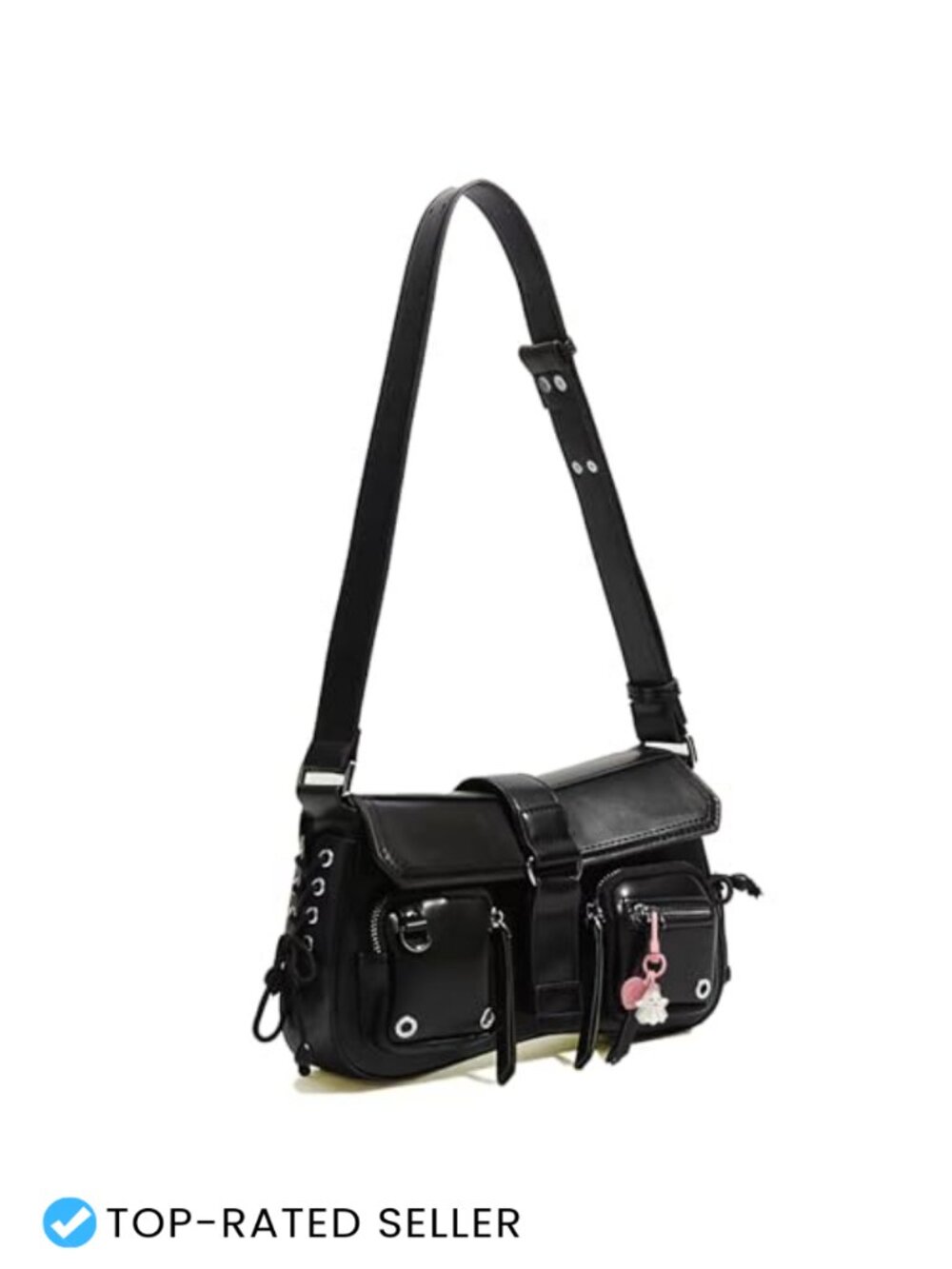 Vintage Y2K Faux Leather Shoulder Bag with Buckle Adjustable Strap Satchel